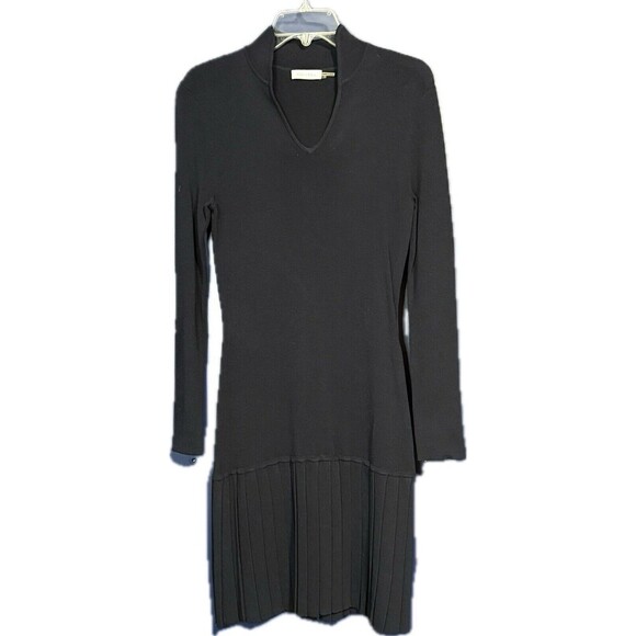 Calvin Klein Women's Midi Navy Ribbed Dress Sz Small V-neck Viscose Nylon Blend - Picture 1 of 4